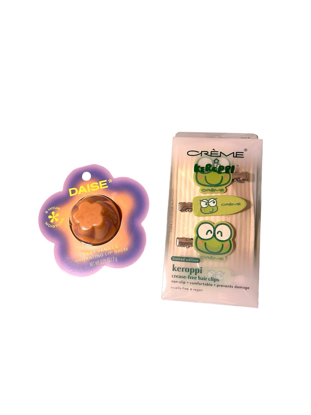 Keroppi Green Character Hair Clips & Daise Lip Balm Set
